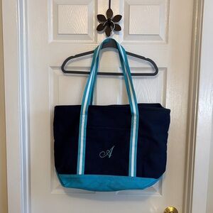 Hit Heavy Canvas Navy and Blue Monogrammed Tote
